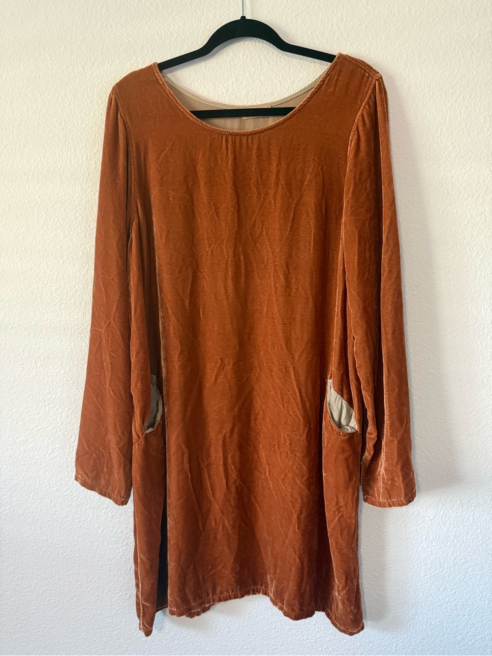 CP Shades Rust Velvet Long Sleeve Shift Dress V3